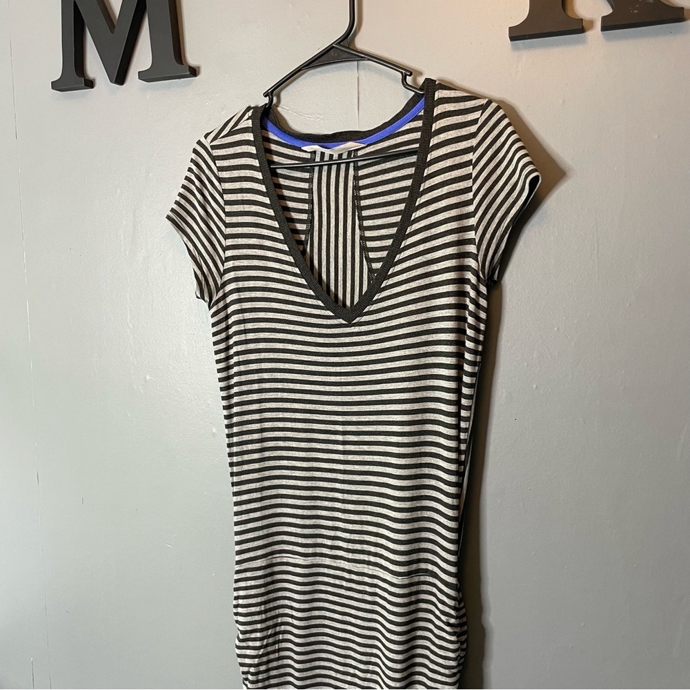 Athleta Black and gray striped ruched Midi Dress size small body con - Picture 3 of 10